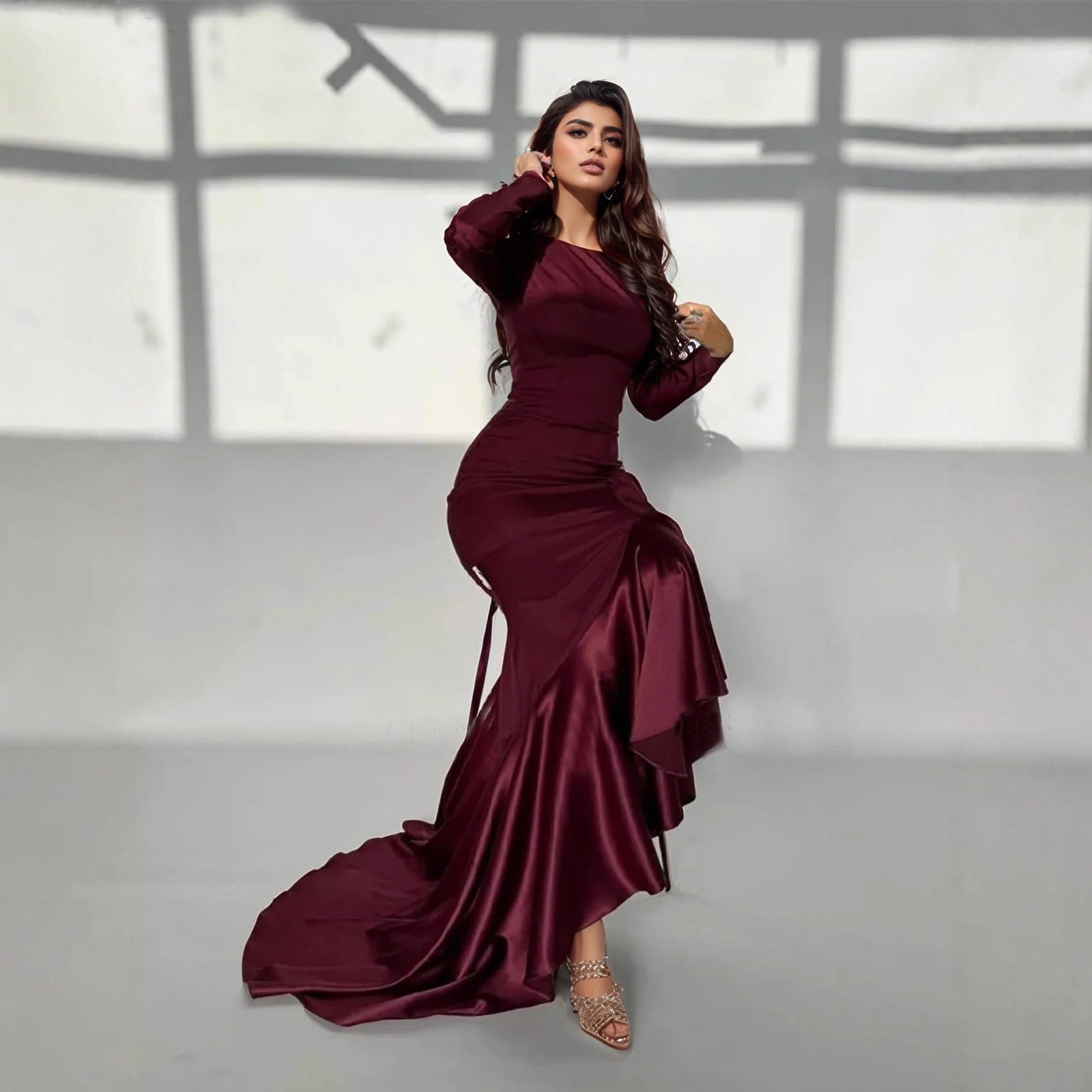 Womens Amazon-style Personality Long-sleeve Fishtail Dress