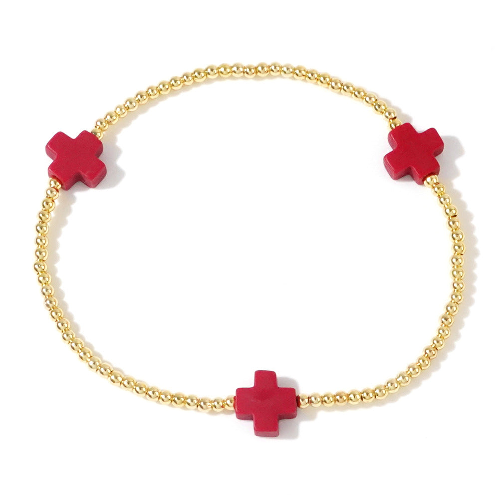 Womens Gold-colored Fine Bracelet With A Colorful Cross Design