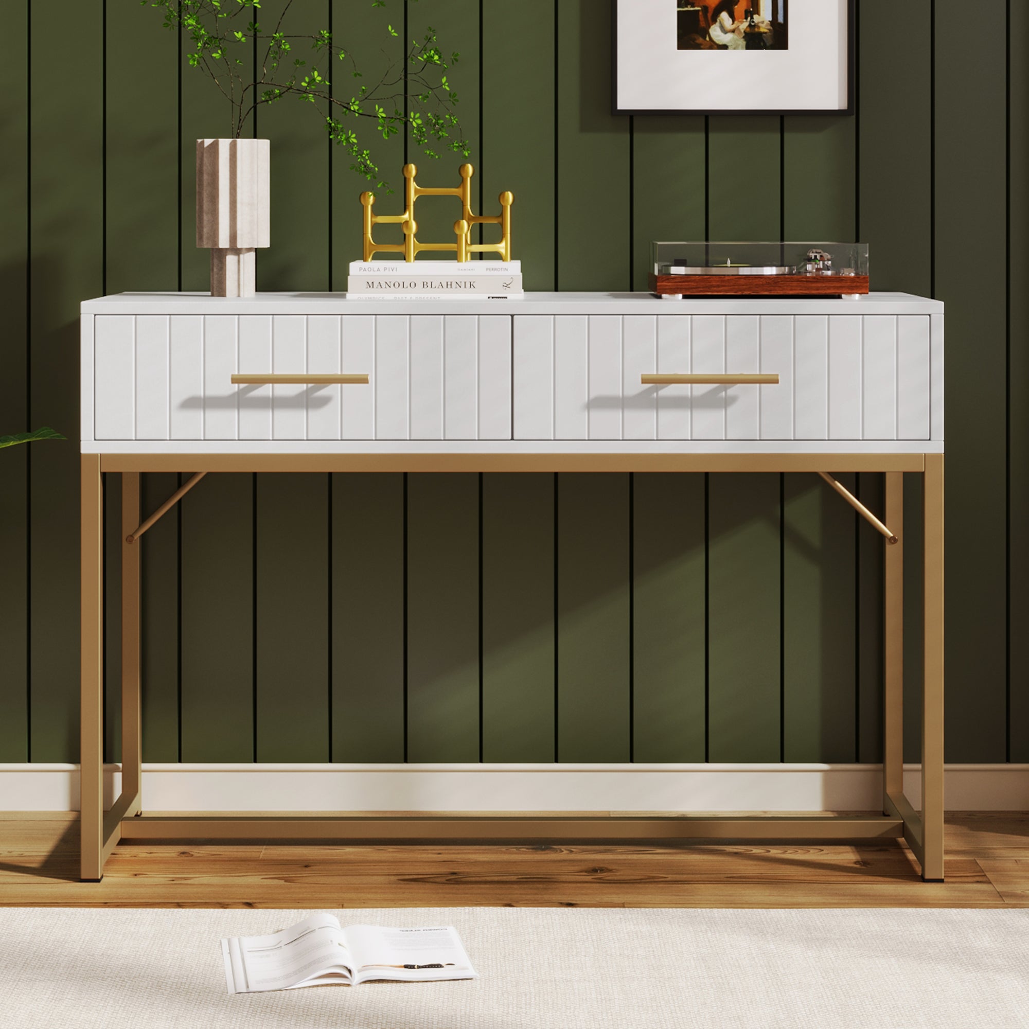 Dressing Table With 2 Drawers 75cm Height ,Chest Of Drawers Bedroom Highboard White Sideboard Drawer Chest Of Drawers Chest Of Drawers For Bedroom, White -H75  W100  D45 Cm