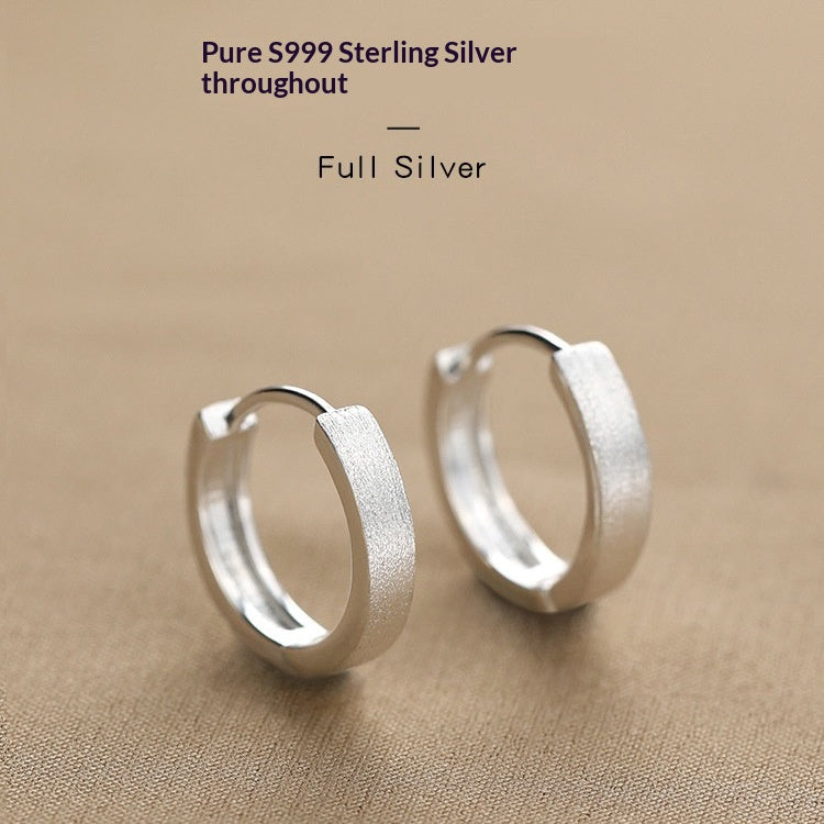 S999 Sterling Silver Plain Hoop Brushed-finish Earrings For Women