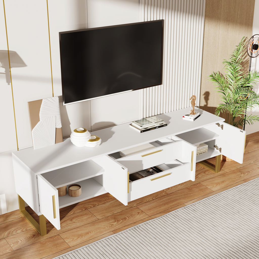 High-Gloss TV Stand Floor-Standing, Gold Handles And Legs, Door With Engraved Texture, Living Room Storage Solution A Perfect Blend Of Elegance, Luxury, And Functionality