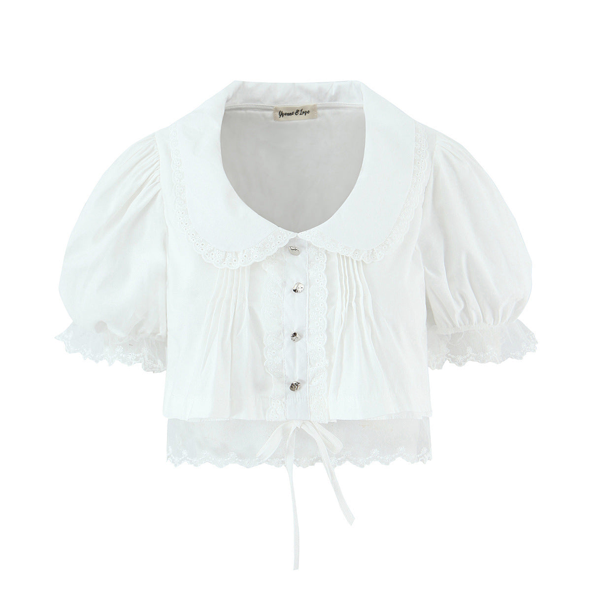 Cotton Mesh Lace Panelled Puff-sleeve Spicy-girl Style Cropped Top