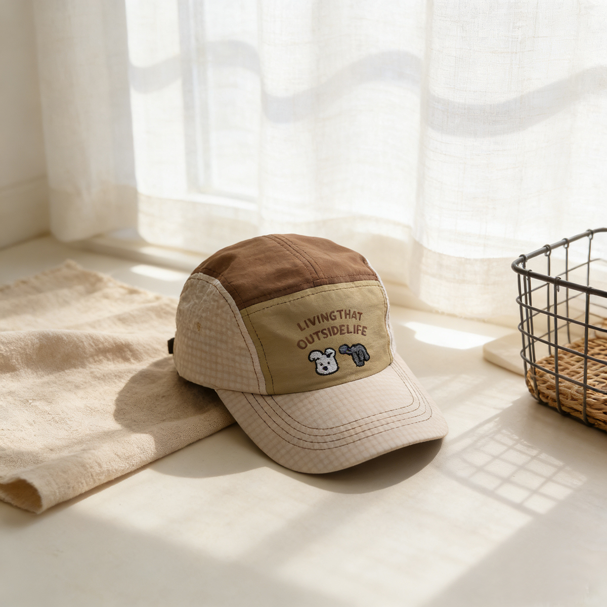 Children's Multi-color Striped And Checked Patterned, With Numerous Letters And Cartoon Animals, Embroidered Baseball Cap For Casual Outings And Shopping.