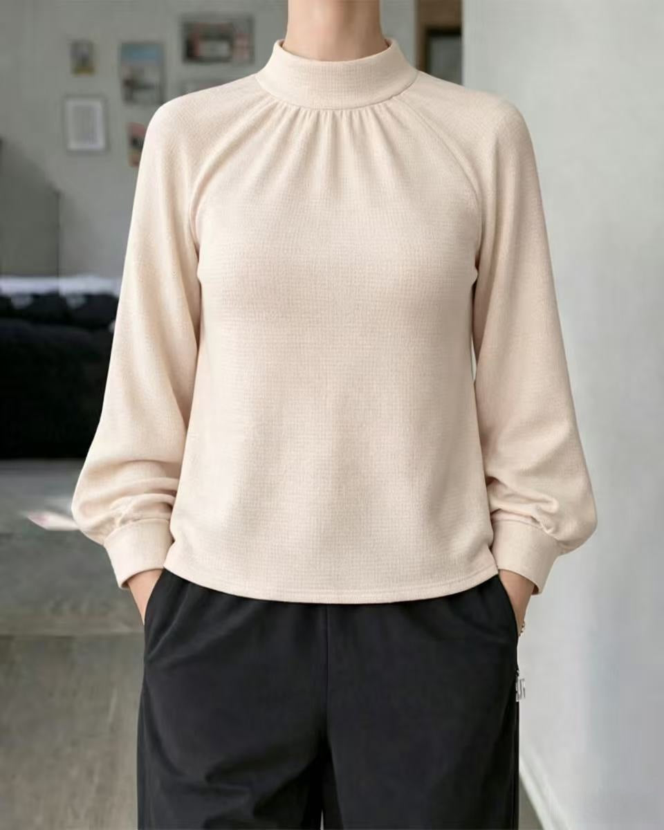 Springautumn Knitted Long-sleeve Casual Raglan-sleeve Turtleneck Lace-trimmed Sweater Bottoming Shirt