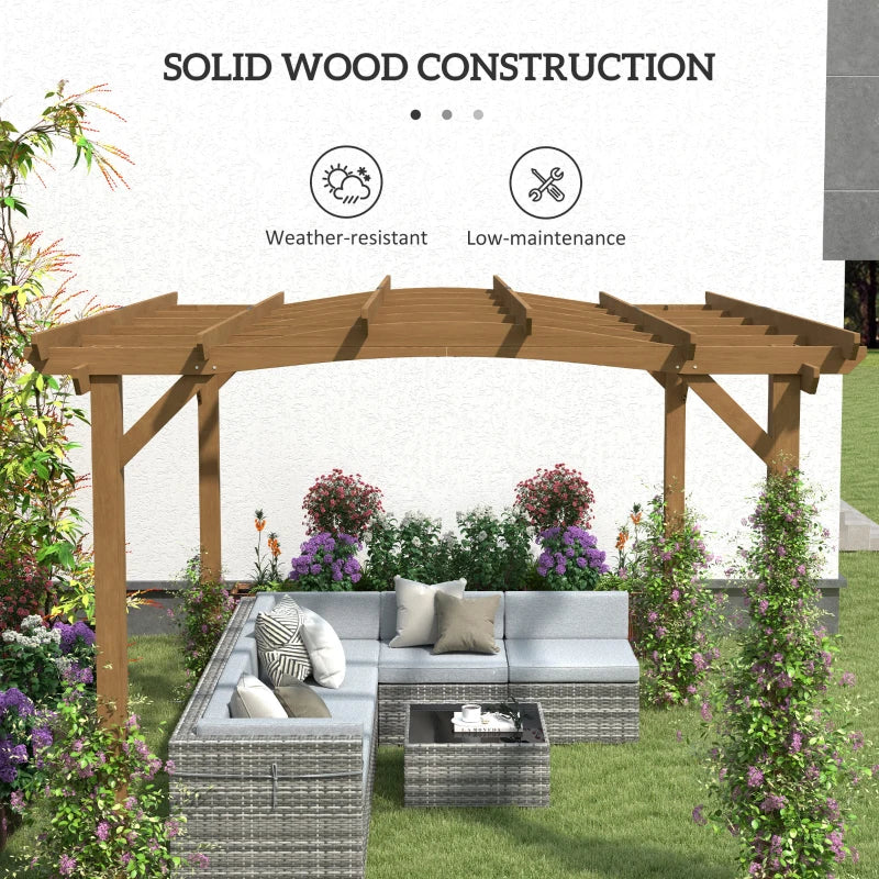 10' X 12' Wood Pergola, Outdoor Gazebo Grape Trellis With Arched Roof For Climbing Plant Support, Dark Brown