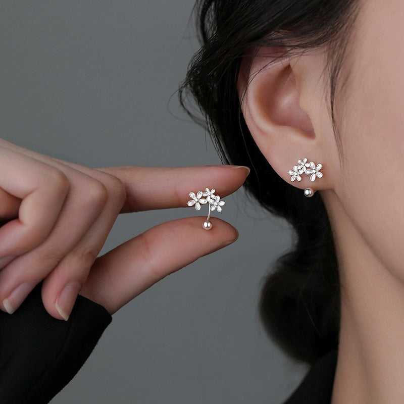 925 Silver Needle Flower Stud Earrings