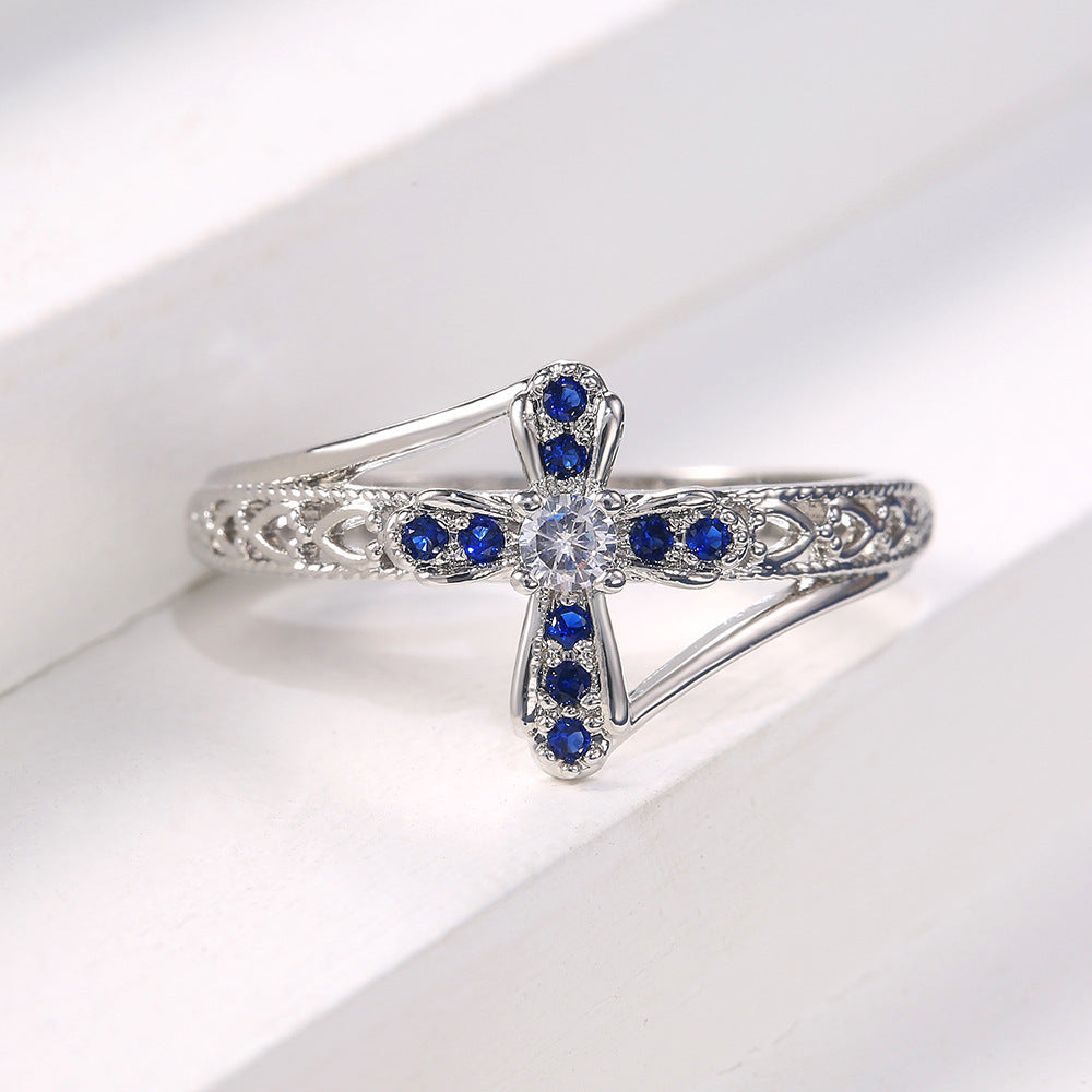 Western-style Light-luxury Womens Hollowed-out Micro-paved Zircon Ring