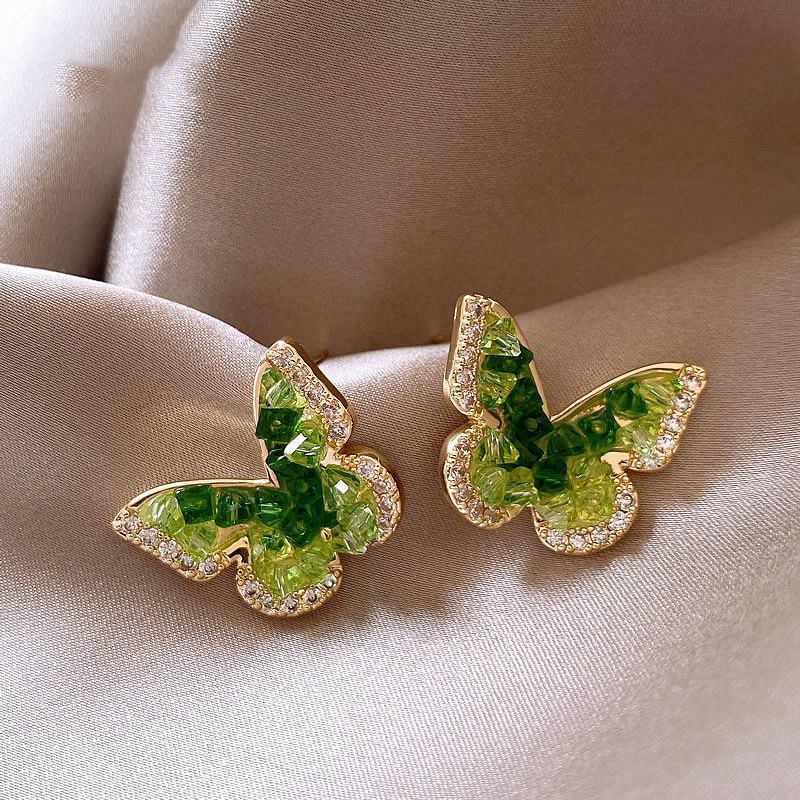 2026 Trendy Emerald Crystal Butterfly Dangle Earrings, Unique Designer Premium Delicate Ladies Daily Accessories