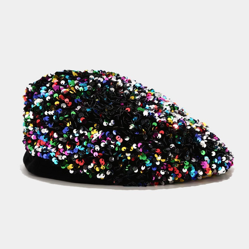 The Lady's Colorful Sequined Trendy And Cool Beanie Is Suitable For Attending Banquets, Daily Commuting, And Dating. It Can Also Be Used For Dressing Up.