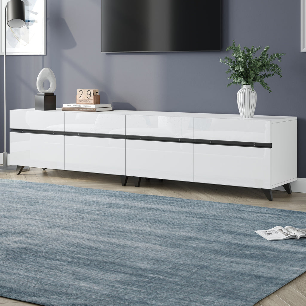 180X40X49cm TV Cabinet,High Gloss TV Cabinet, Lowboard With 4 Cabinets And Adjustable Dividers,Living Room Cabinet With 8 Table Legs, Recommended Load Capacity 52kg,Suitable For 80 Inch TV