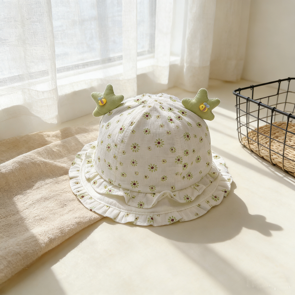 Children's Printed Flower Cartoon Bee Decorative Adjustable Sweet And Casual Fisherman Hat Suitable For Traveling And Shopping