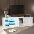 TV Cabinet, Lowboard With 3 Cabinet Doors, Tempered Glass Cabinet, High-quality Entertainment TV Cabinet With LEDs, Freestanding TV Stand, Suitable For 80-inch TVs