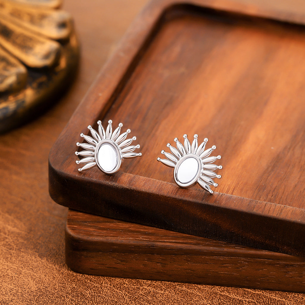 Half Sunflower French Vintage Stainless Steel Studs Minimal High-End Women Earrings