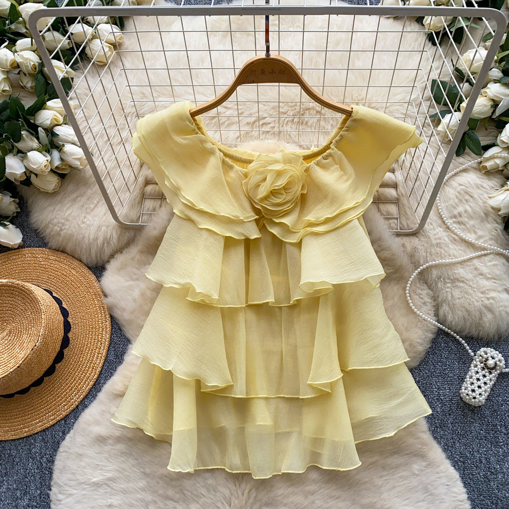 Womens Solid-color Chiffon Blouse With Ruffled Hem