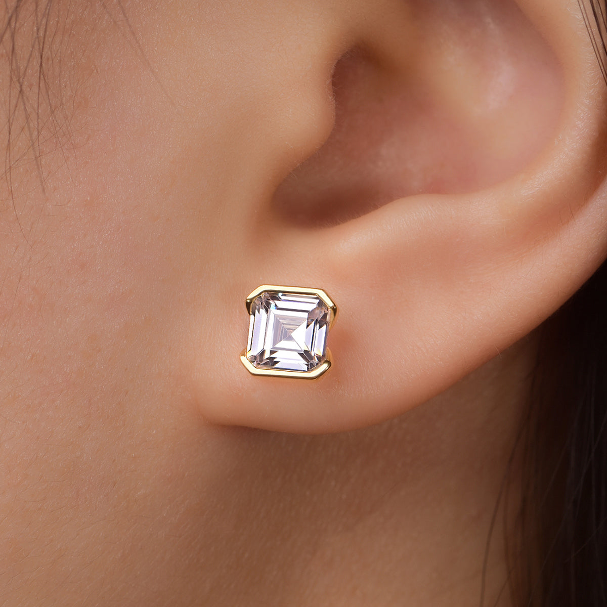 S925 Sterling Silver Asscher Cut Stud Earrings, 6x6mm D-VVS1 Moissanite Half-Bezel Setting, Platinum Plated 2g Women's Jewelry Gift Box