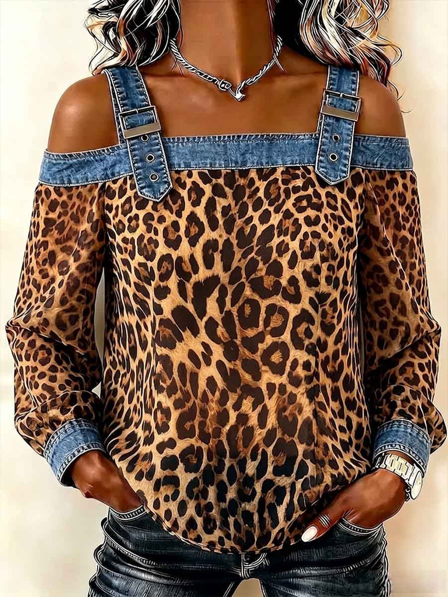 New Off-shoulder Strap Long-sleeve Top