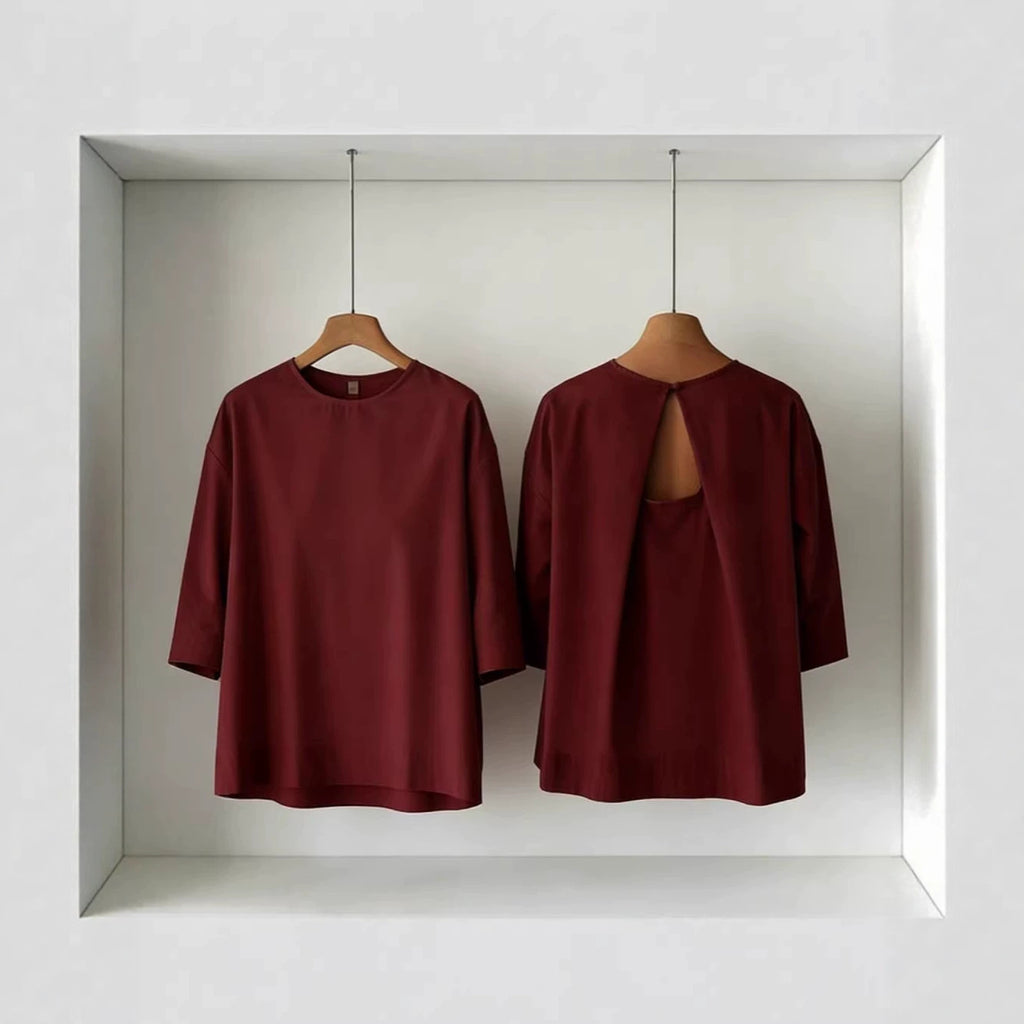 Womens Backless Top With A Round Neck And Three-quarter-length Sleeves