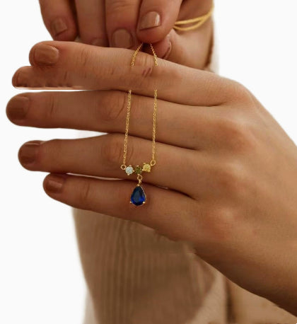 Birthstone Korean Luxury Waterdrop Zircon Necklace