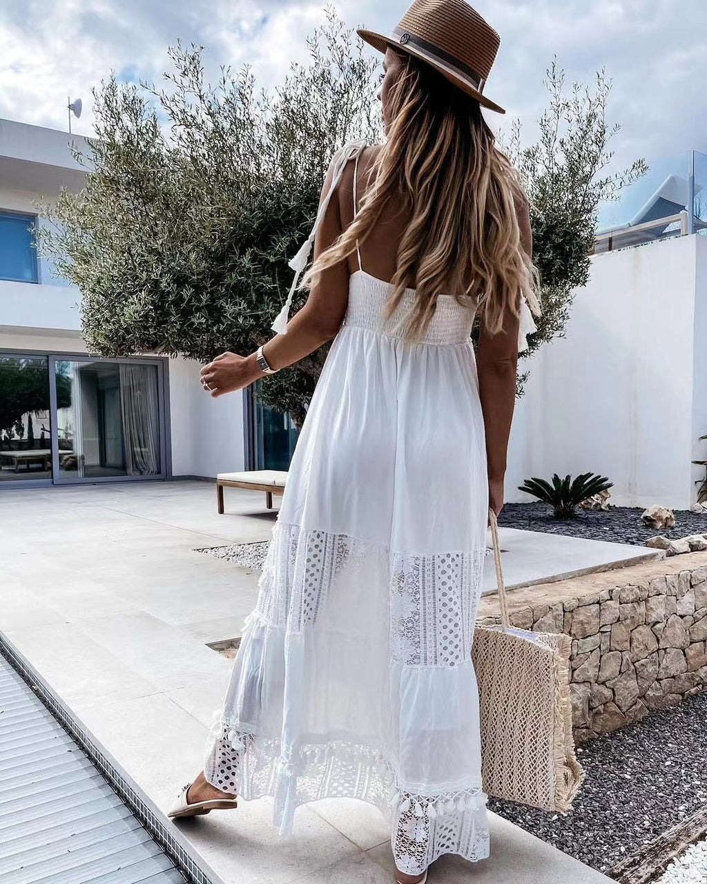 Casual Lace-panel Sleeveless Maxi Dress