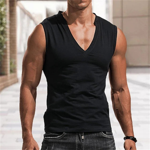 Mens Solid-Color V-Neck Vest Casual And Breathable Sleeveless