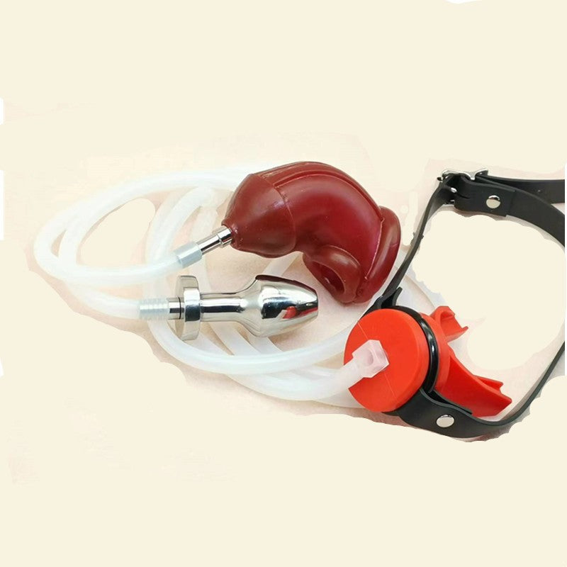 Male Chastity Lock Chicken Coop Urine Flow To Ball Gag Rinse