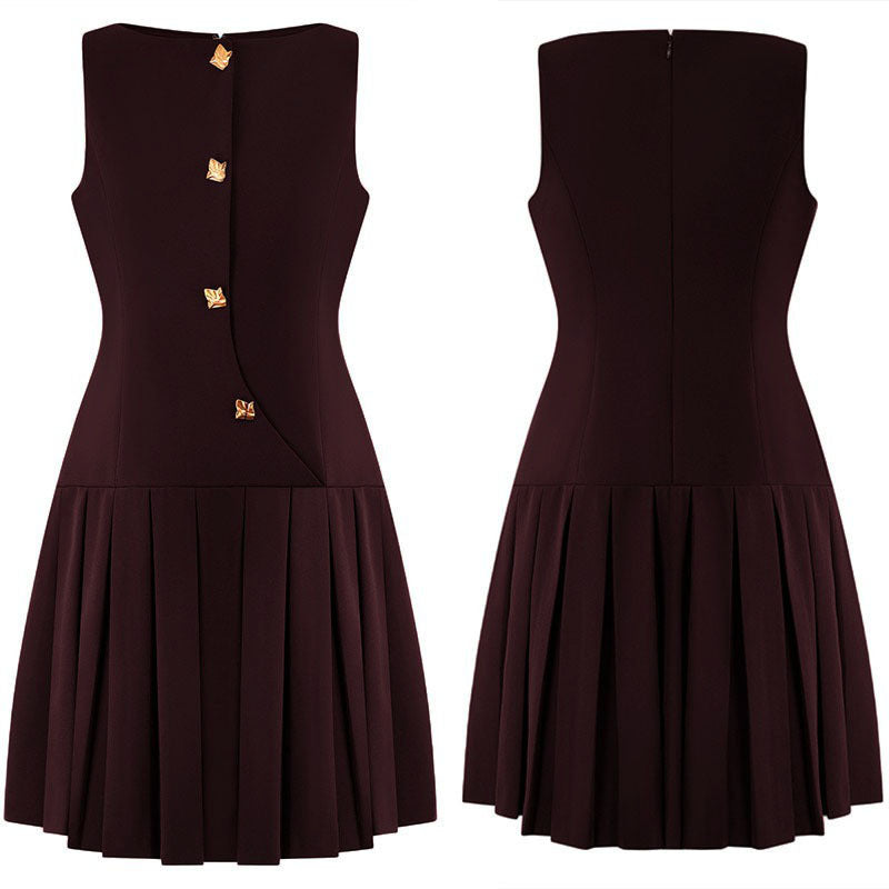 Womens Elegant Sleeveless Pleated Dress