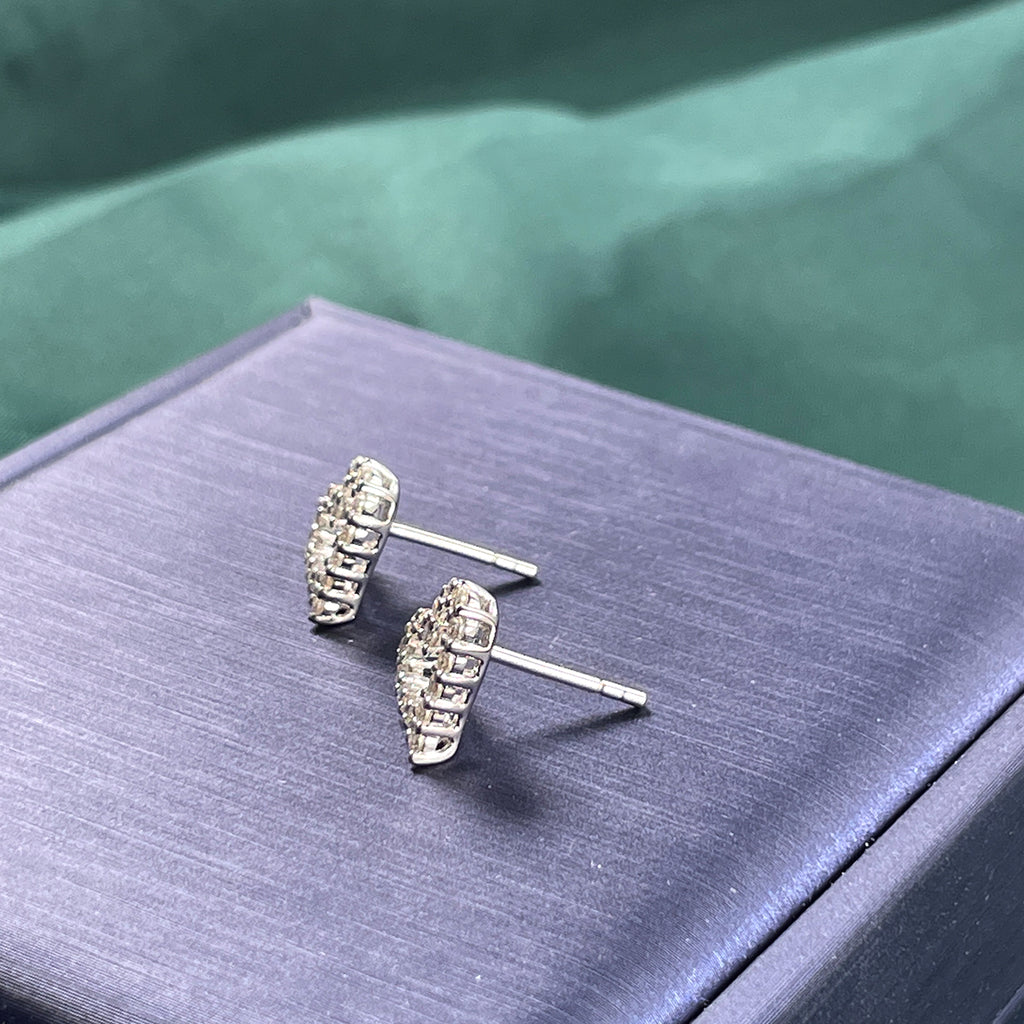S925 Sterling Silver Open Heart Stud Earrings, D-VVS1 Moissanite Pave Outline, Platinum Plated 2g Women's Jewelry Gift Box