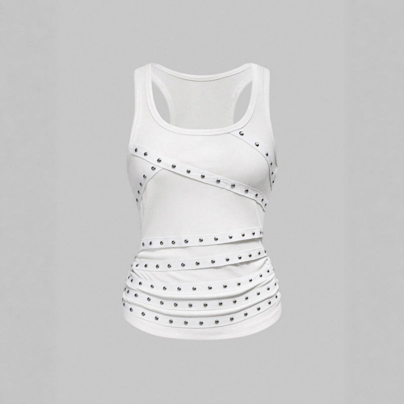 Womens Versatile Top With A Round Neckline And Metal Accents