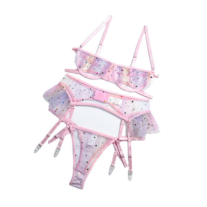 Women's Cute Dewy Flesh Perspective Three-piece Set