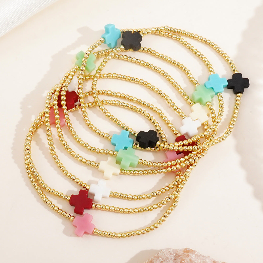 Womens Gold-colored Fine Bracelet With A Colorful Cross Design