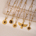 Stainless Steel Side-clamping Beaded Chain Paired With Stainless Steel Tiger's Eye Stone Pendant Necklace
