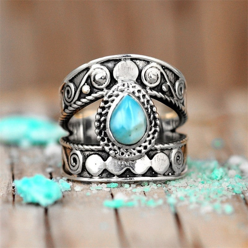 Carved Pattern Water Drop Ring For Women