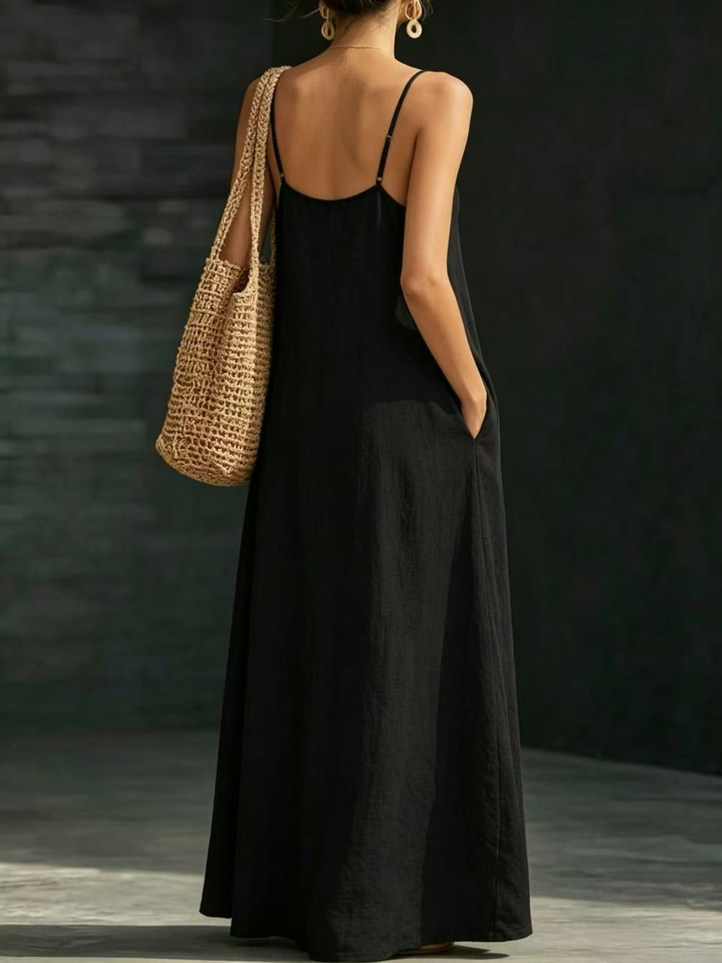 Summer Beach Spaghetti Strap Maxi Dress, Loose Flowy Casual Long Dress For Vacation & Holiday Dresses For Women