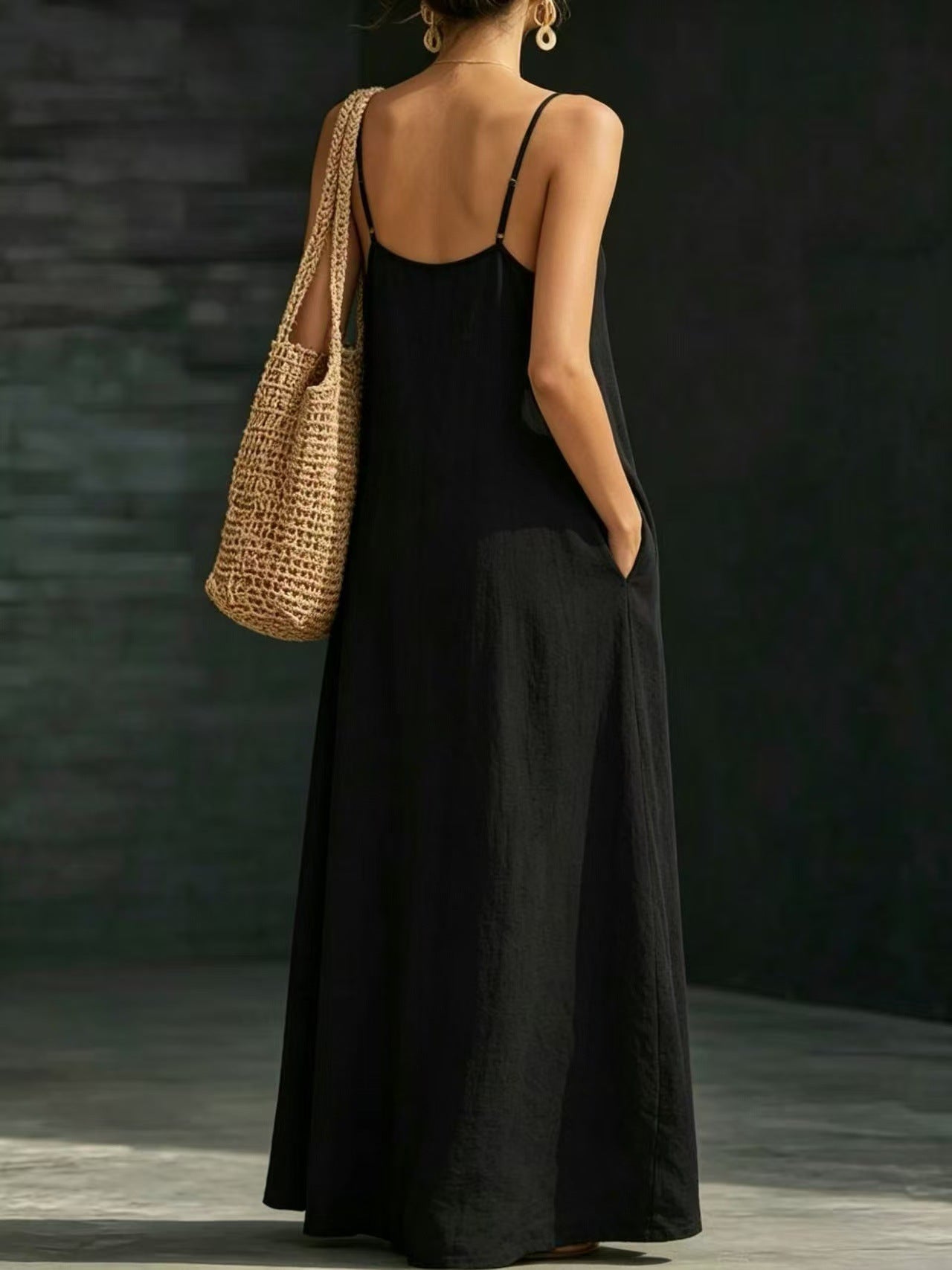 Summer Beach Spaghetti Strap Maxi Dress, Loose Flowy Casual Long Dress For Vacation & Holiday Dresses For Women