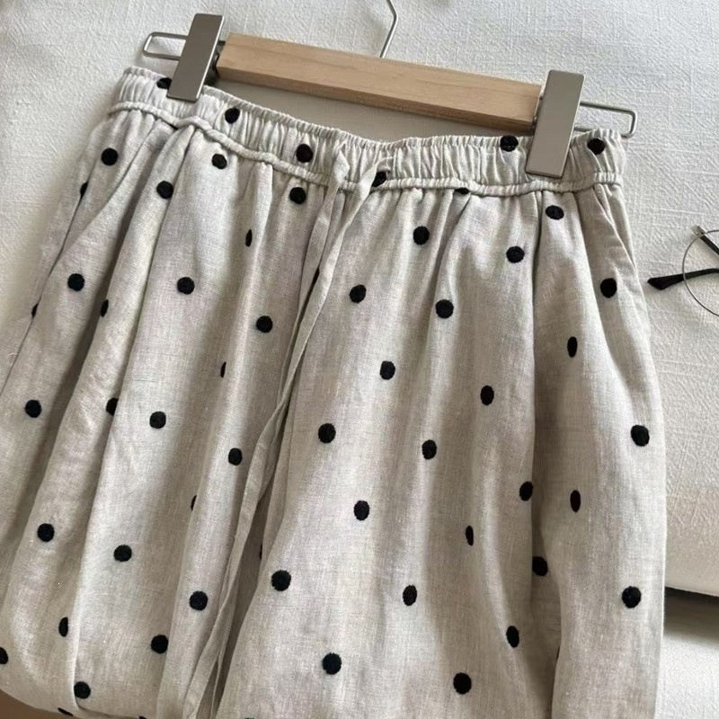 Womens Casual Loose-fit Polka-dot Wide-leg Pants