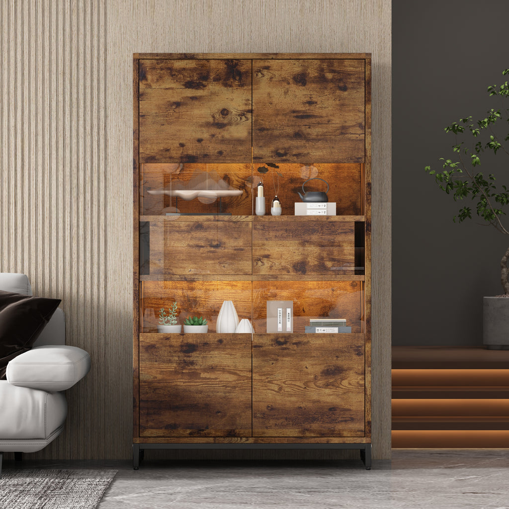 80X40X138cm Display Cabinet With LED Lighting Standing Display Cabinet,Display Cabinets With 2 Drawers, Storage Display Case With Acrylic Panel, Highboard, Wine Cabinets, Bookshelves With Plenty Of St