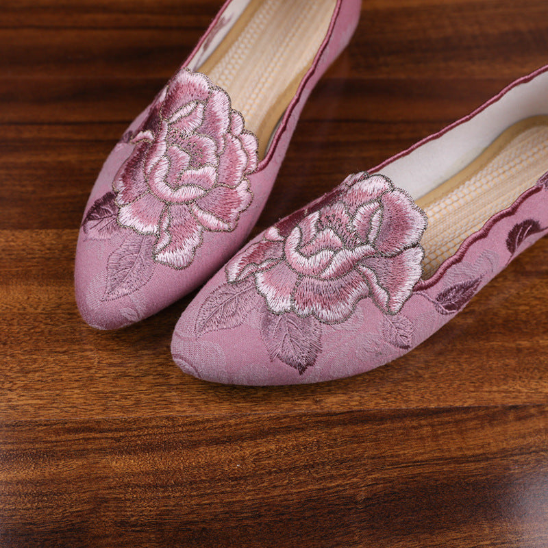 Vintage Pointed Toe Flats For Women - Soft Sole Breathable Non-Slip Embroidered Cloth Shoes, Retro Qipao Style Shoes Perfect For Daily Commuting