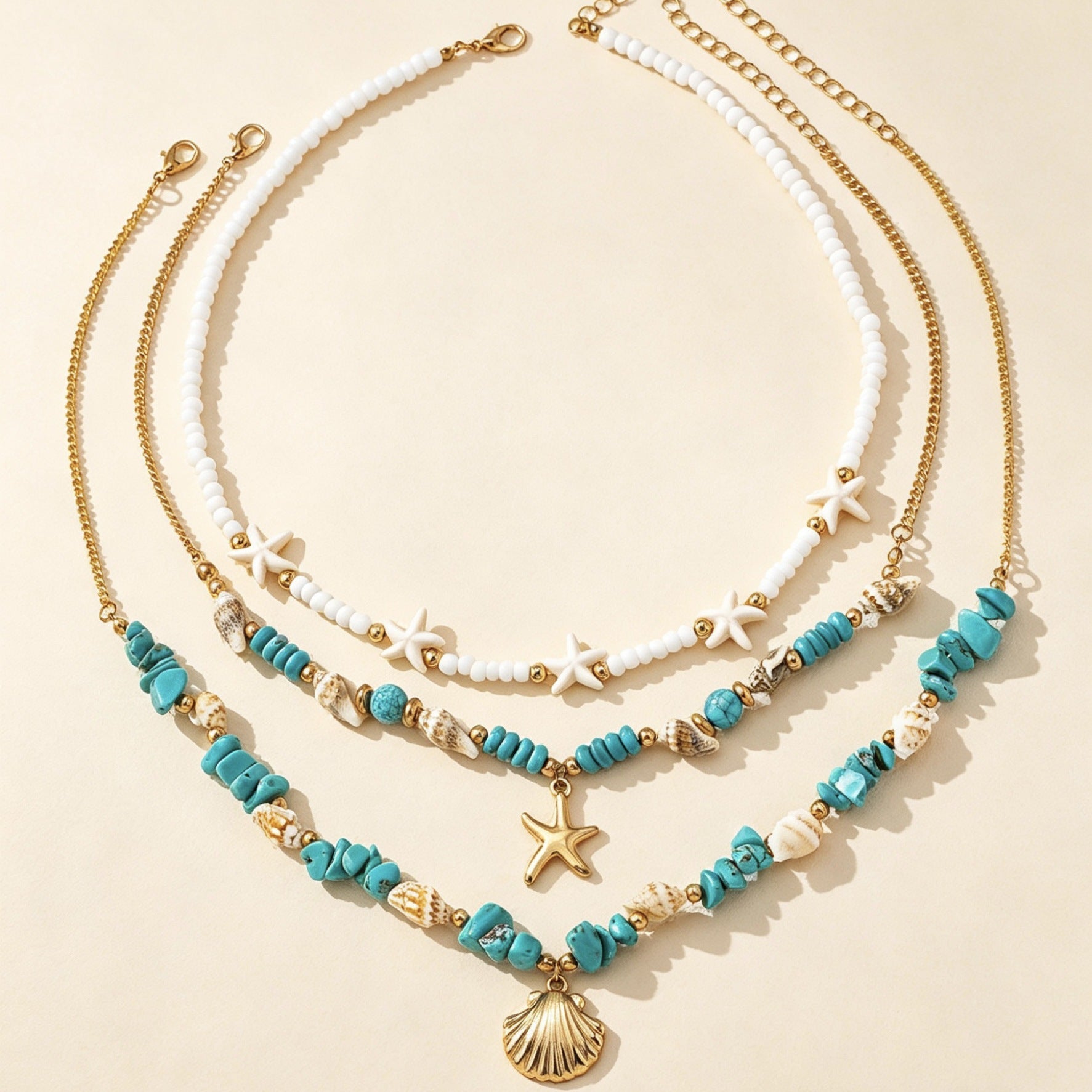 Turquoise Starfish Shell Multi-Strand Necklace