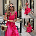 Womens Striped Printed Lace-Up Waist-Cinching Dress