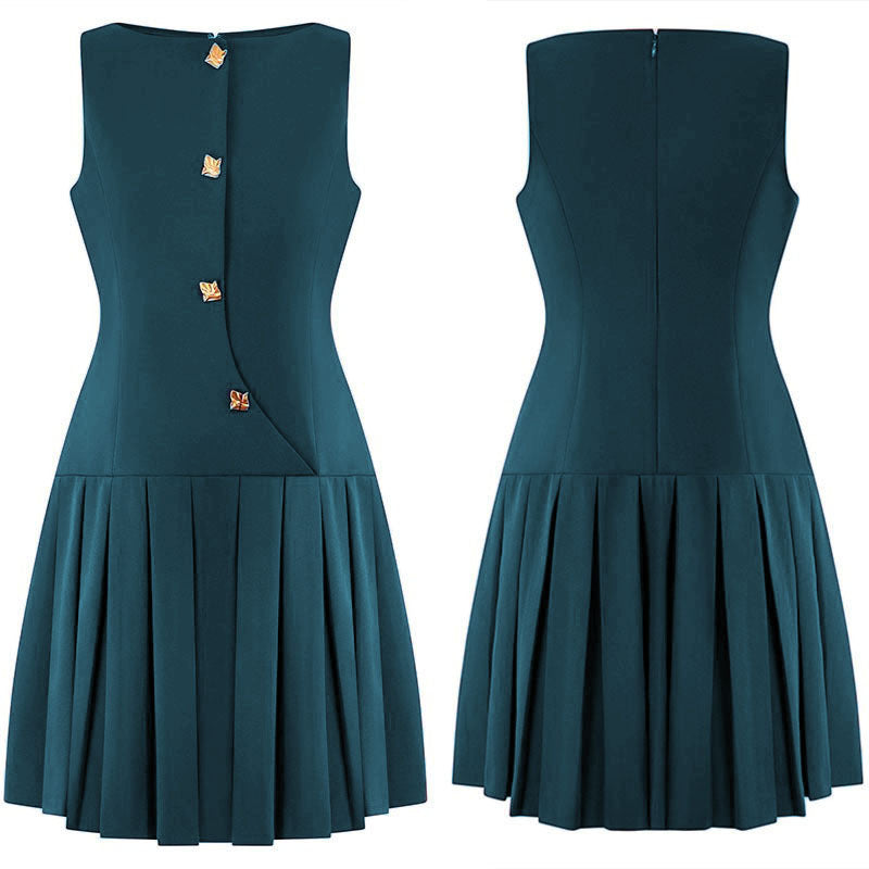 Womens Elegant Sleeveless Pleated Dress