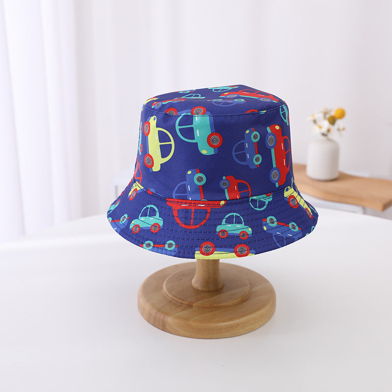 Childrens Double-Sided Flat-Brim Sun Bucket Hat