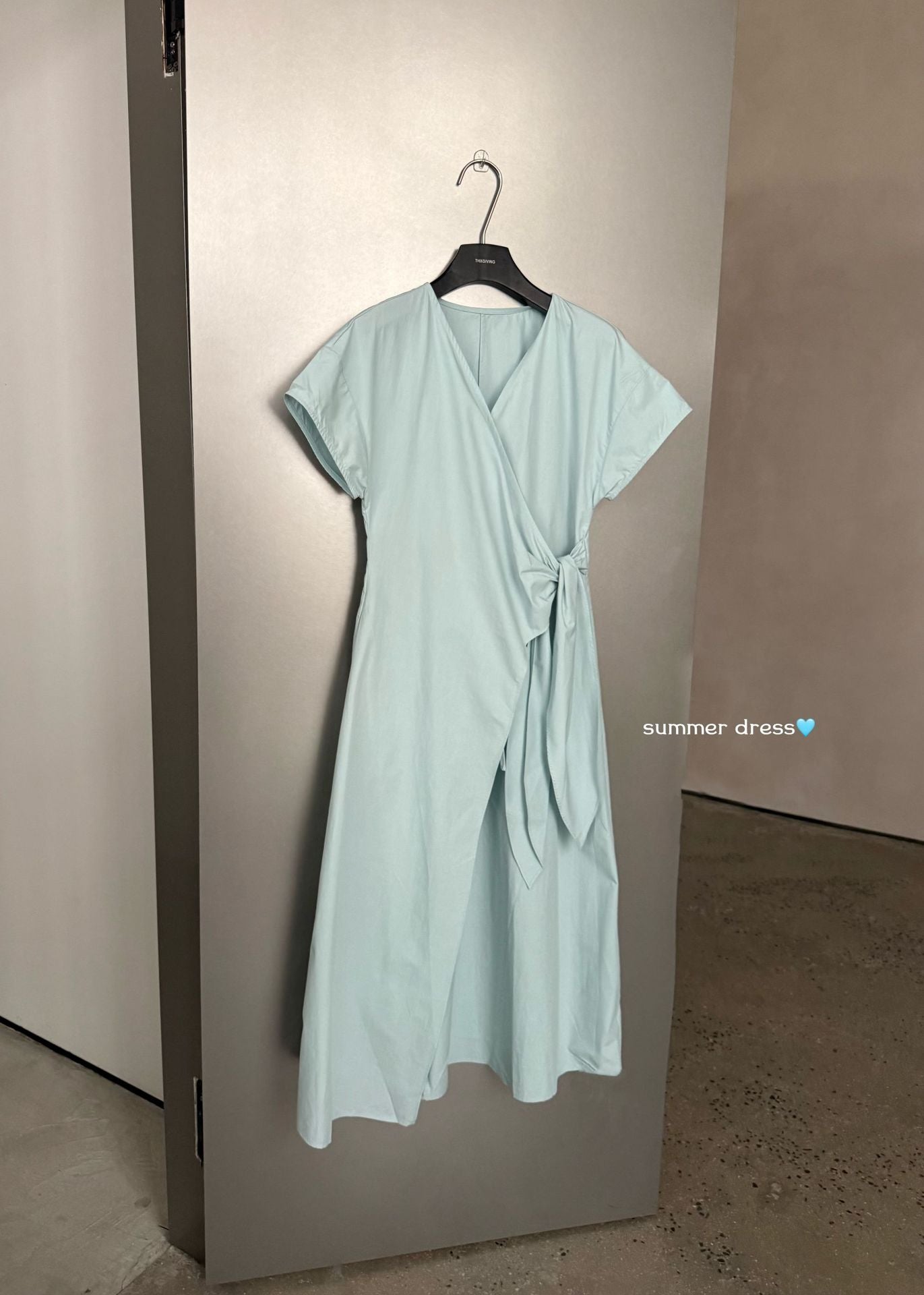 TG Minimalist Relaxed-Feel Wrap V-Neck Lace-Up Dress
