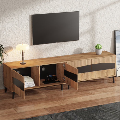 180x40x50cm TV Cabinet, Wood Color - Black Splice TV Stand, TV Cabinet With 4 Cabinets, Living Room Cabinet With 8 Support Legs, Recommended Load Capacity 30kg, Symmetrical Design, Lowboard