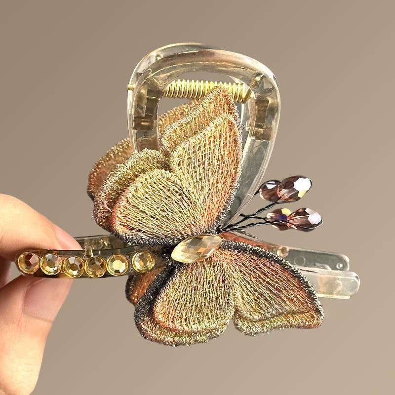 Retro-style Embroidered Butterfly Half-up Shark Clip Hair Accessory