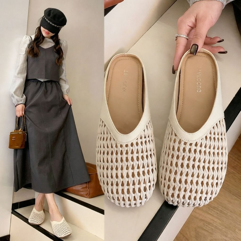 Womens Stylish Versatile Woven Mule Sandals