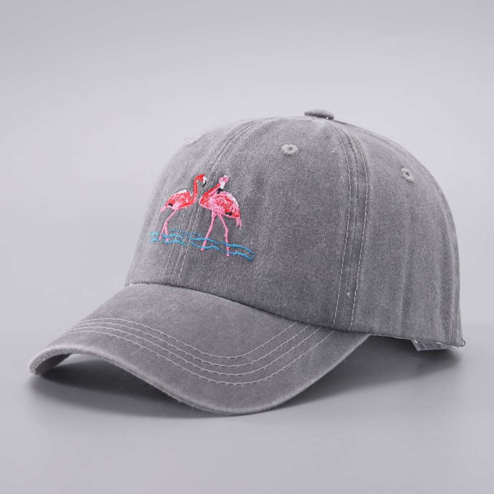 Women's Distressed Washed Flamingo Embroidery Fashion Trend Baseball Cap Suitable For Daily Commuting, Outdoor Activities, Seaside Vacations, And Sun Protection.
