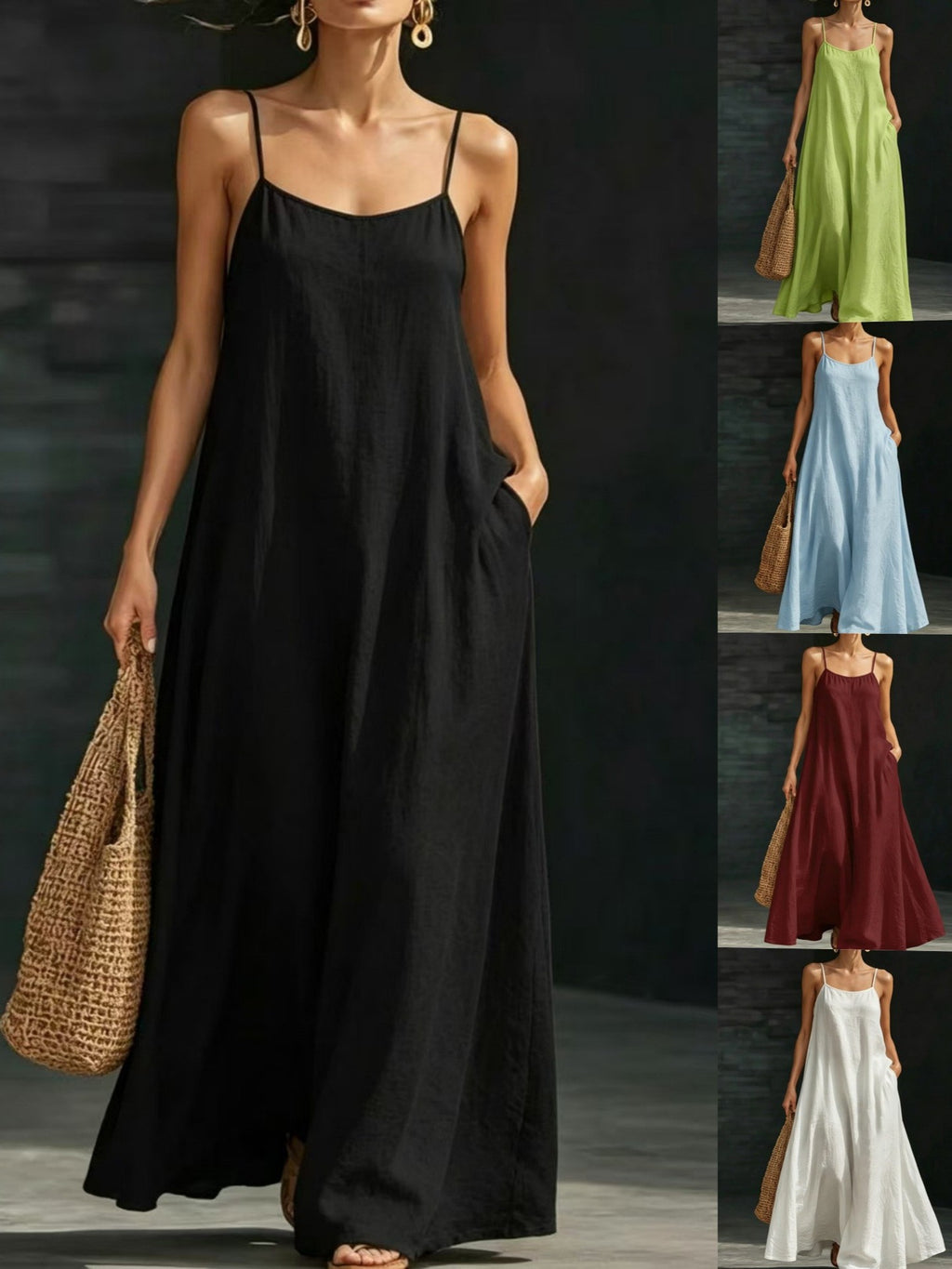 Summer Beach Strap Long Dress Loose And Flowing Casual Strap Long Dress Vacation Style Dress
