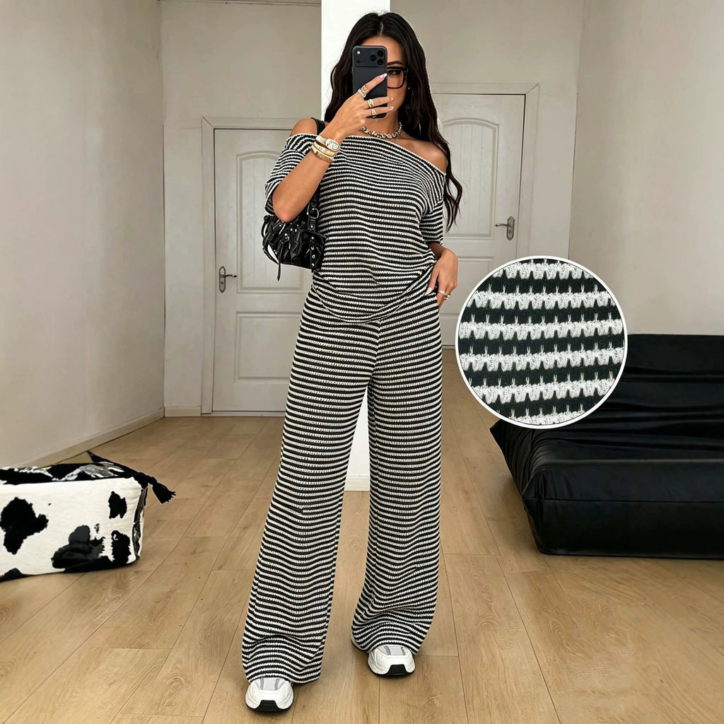 Slimming Casual Two-piece Set Top Wide-leg Trousers