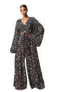 Long Sleeved Cardigan Loose Wide-leg Pants Suit