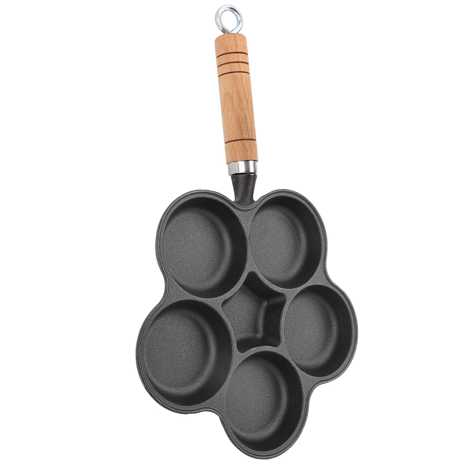 Cast Iron 5 Hole Egg Frying Pan Fast Heating Thick Bottom Heavy Duty Breakfast Pan For Gas Stove Induction Cooker